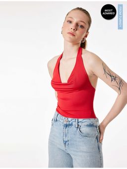 Koton - Womens Red Cowl Neck Bodysuit