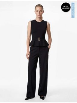 Koton - Womens Black Belted Peplum Top