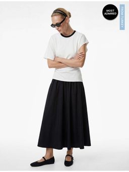 Koton - Womens White Asymmetric Sleeve Detail T-Shirt