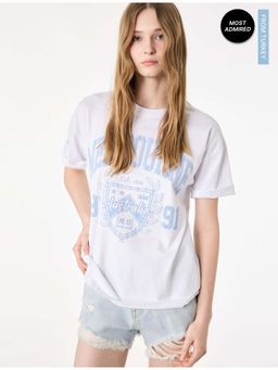 Koton - Womens White Printed T-Shirt