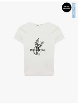 Koton - Womens White Dog Printed T-Shirt