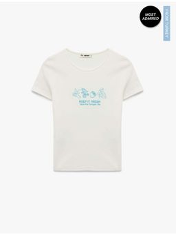 Koton - Womens White Crew Neck T-Shirt