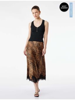 Koton - Womens Black Leopard Printed Satin Skirt