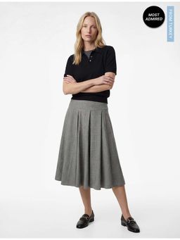 Koton - Womens Grey Midi Plaid Skirt