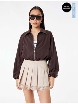 Koton - Womens Beige Lace Pleated Mini Skirt
