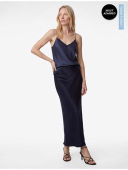Koton - Womens Navy Blue Midi Satin Skirt