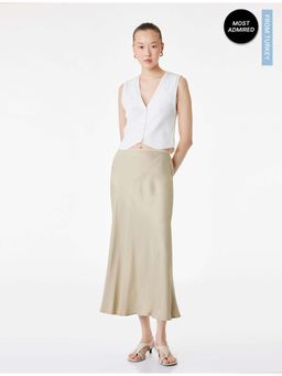 Koton - Womens Khaki Satin Flared Skirt