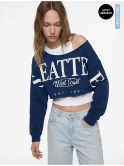 Koton - Womens Navy Blue Crop T-Shirt