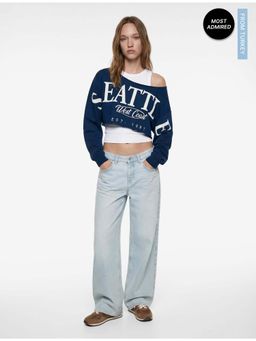 Koton - Womens Navy Blue Crop T-Shirt