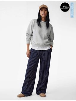 Koton - Womens Navy Blue Stripes Pant