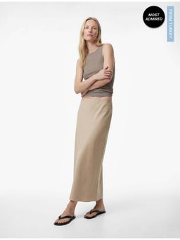 Koton - Womens Beige Satin Bell Maxi Skirt