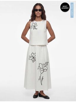Koton - Womens White Floral Flare Maxi Skirt