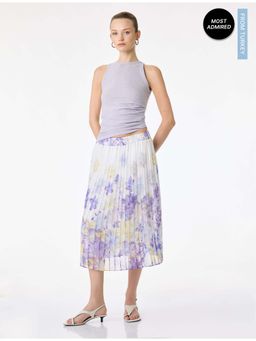Koton - Womens White Floral Chiffon Skirt