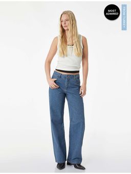 Koton - Womens Navy Blue Straight Fit Jeans