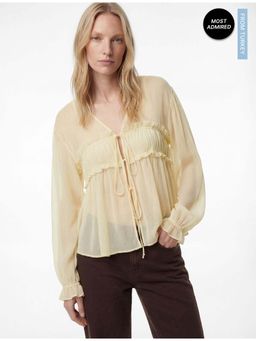 Koton - Womens Beige Sheer Chiffon Top