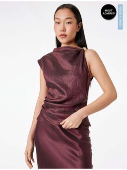 Koton - Womens Burgundy Textured Satin Top