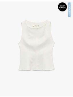 Koton - Womens White Sleeveless Peplum Top