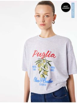 Koton - Womens Grey Printed T-Shirt