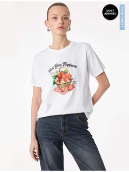 Koton - Womens White Printed T-Shirt