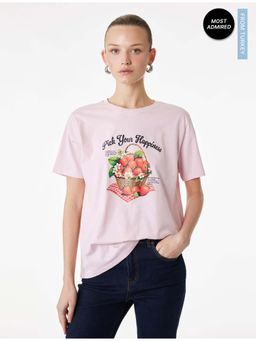Koton - Womens Pink Printed T-Shirt