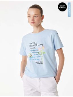 Koton - Womens Blue Printed T-Shirt