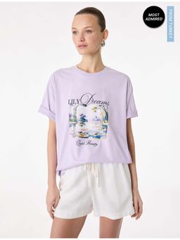 Koton - Womens Purple Printed T-Shirt