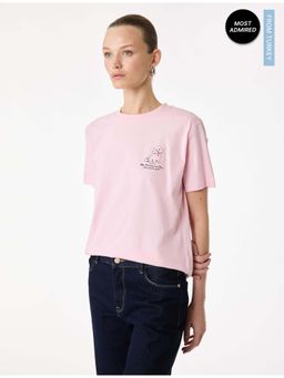 Koton - Womens Pink Dog Printed Detail T-Shirt