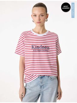 Koton - Womens Red Cotton Stripes T-Shirt