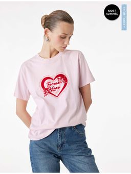 Koton - Womens Pink Heart Print T-Shirt