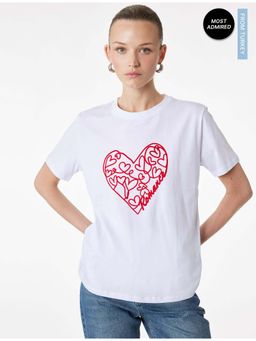 Koton - Womens White Heart Printed T-Shirt