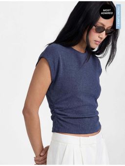 Koton - Womens Navy Blue Draped Textured Top