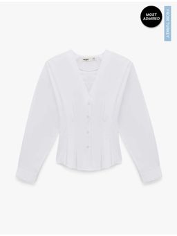 Koton - Womens White Pleated Peplum Shirt