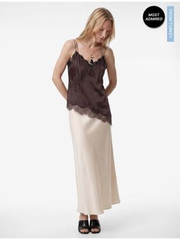 Koton - Womens Beige Maxi Satin Skirt