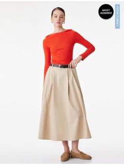 Koton - Womens Beige Midi Flared Skirt