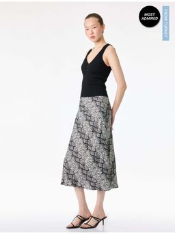 Koton - Womens Black Midi Satin Skirt