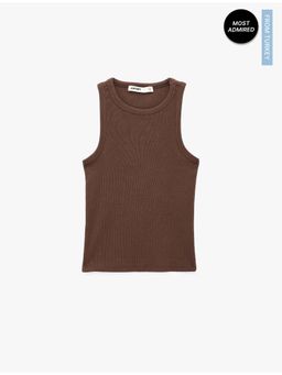 Koton - Womens Brown Cotton Ribbed Tank Top