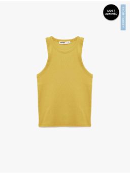 Koton - Womens Khaki Cotton Ribbed Tank Top