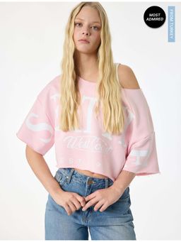 Koton - Womens Pink Crop T-Shirt