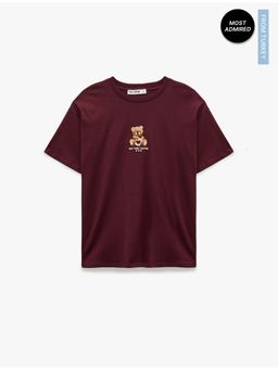 Koton - Womens Burgundy Oversized T-Shirt