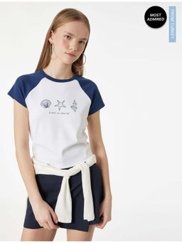 Koton - Womens White Printed T-Shirt