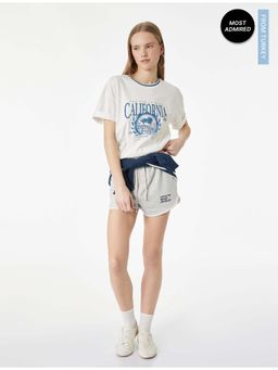 Koton - Womens White Printed T-Shirt