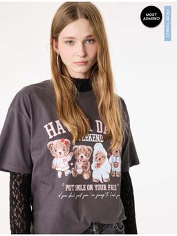 Koton - Womens Grey Oversize T-Shirt