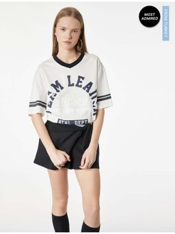 Koton - Womens White V Neck T-Shirt