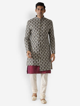 KISAH - Men Grey Kurta Sherwani (Set of 3)