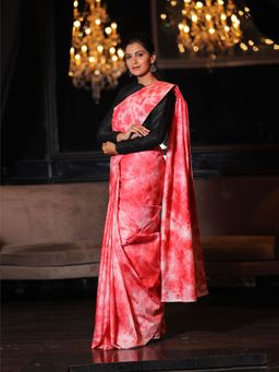 Beatitude - Pink Viscose Katan Silk Tie and Dye Saree Unstitched Blouse