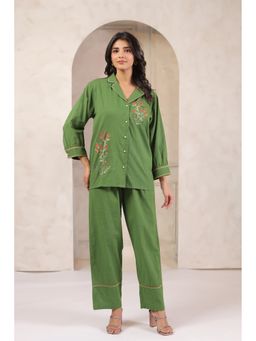 SAVI - Green Cotton Embroidered Co-Ord Set