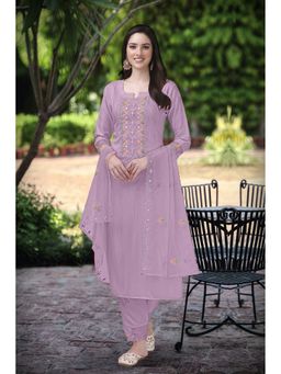 Trendmalls - Purple Cotton Embroidered Kurta and Pant with Dupatta