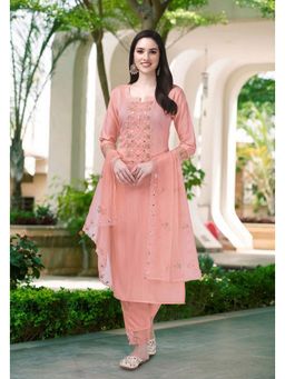 Trendmalls - Pink Cotton Embroidered Kurta and Pant with Dupatta