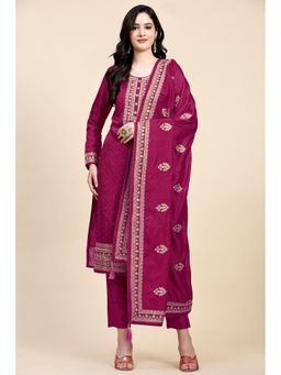 Trendmalls - Pink Silk Embroidered Kurta and Pant with Dupatta