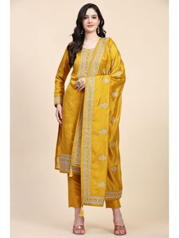 Trendmalls - Yellow Silk Embroidered Kurta and Pant with Dupatta